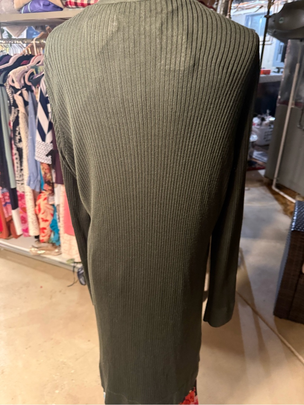 LOFT Olive Ribbed Open-Front Long Cardigan - Picture 5 of 6